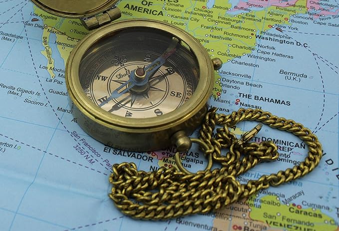 5MoonSun5's US AIR Force Engraved Brass Military Compass Nautical Marine with Leather Display Case - Perfect and Unique Gift for Army Person - Survival Navigation Compass for Hiking Camping Hunting