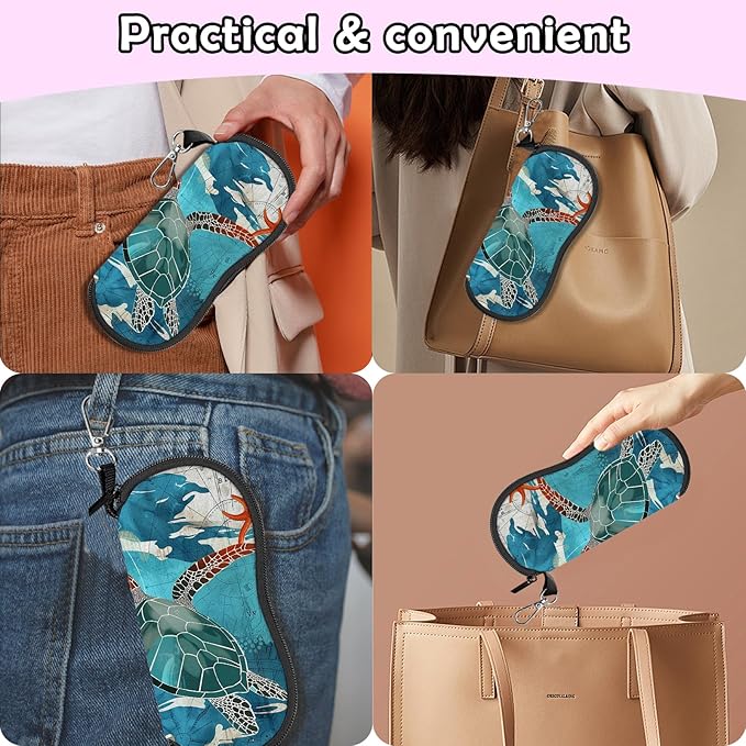 Glasses Case Sunglasses Eyeglass Soft Case Zipper Light Neoprene Pouch with Metal Belt Clip Aesthetic Cute Women Men