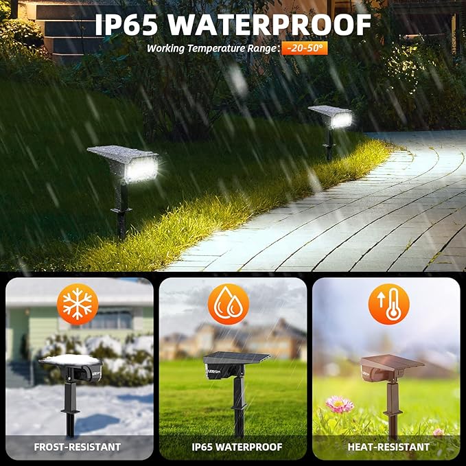 LEREKAM Solar Spot Lights Outdoor,IP65 Waterproof 40 LEDs Landscape Spotlights,USB & Solar Powered Wall Lights,3 Modes Outdoor Solar Garden Lights for Yard Porch 4 Pack