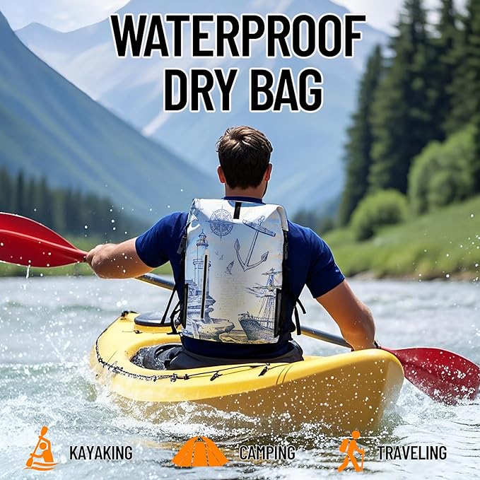 Waterproof Dry Bag Heavy Duty Marine Dry Bags for Kayaking Hiking Anchor Nautical Lighthouse Backpack Roll-Top Closure Bag - Backpack Waterproof Phone Case 35L/55L/85L