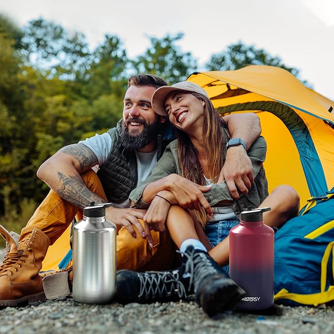 87oz Insulated Water Bottle (Cold for 48 Hrs),BPA Free&Leak Proof,1.5 Gallon Stainless Steel Water Flask,Water Jug with Straw Spout Lids for Gym,Hiking,Camping,Red Purple