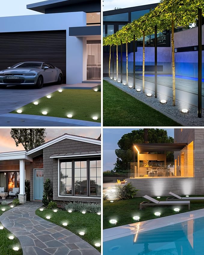 btfarm 10 Pack Solar Lights Outdoor, 8 LED Solar Ground Lights IP65 Waterproof Flat Solar Disc Light, Pathway Lights for Garden Lawn Patio Yard Path Landscape, Cool White