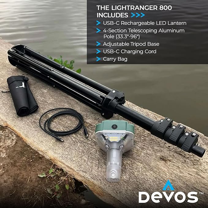 Devos Outdoor LightRanger 800 Lumen Lantern - Rechargeable Telescoping LED Lantern, 8 Feet Tall, 30-Hour Runtime, Illuminates 40-Foot Area, Adjustable Height