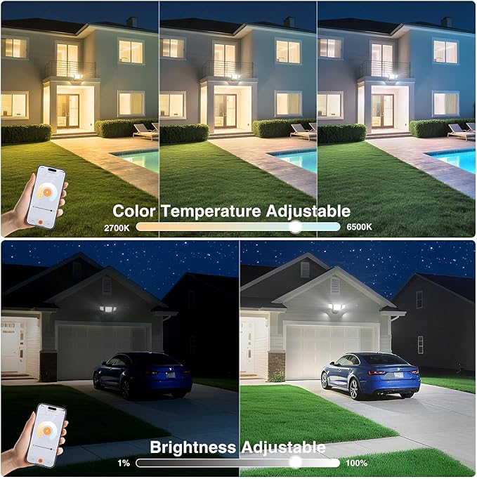 Onforu 65W Smart LED Flood Lights Outdoor, 6500LM Brightness Adjustable, APP Control Tunable 2700K-6500K, WiFi Alexa Security Lights with Timer & 4 Lighting Head, Exterior Floodlight for Yard Garage