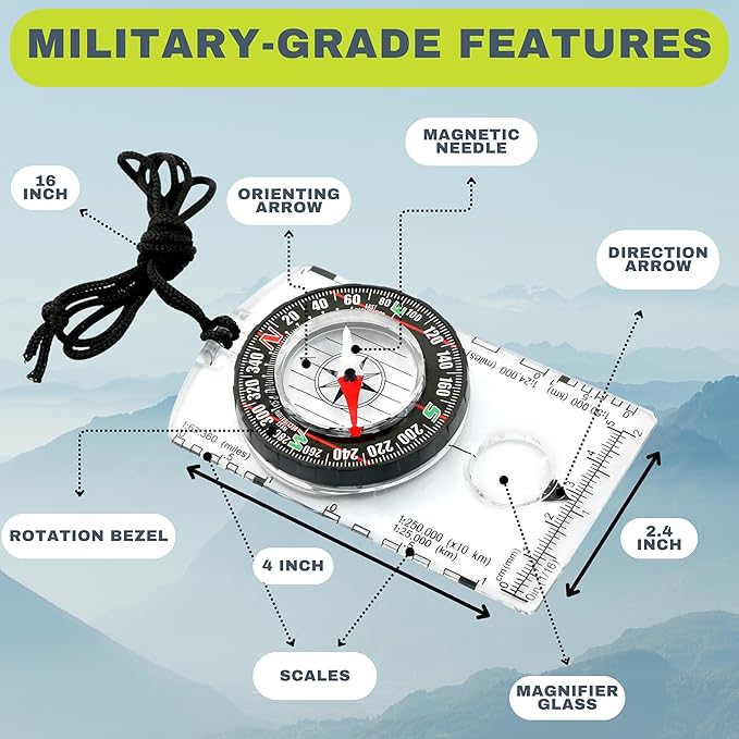 Trekker's Compass Crew Orienteering Compass, Pack of 2, Magnetic Navigation Set for Hiking, Camping, Backpacking, Scout Activities