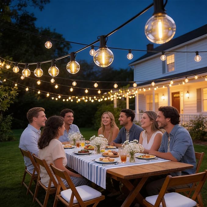 RTTY Outdoor String Lights 100 FT, Patio Light for Outside, Waterproof G40 Shatterproof LED Bulbs, Dimmable Hanging Connectable Globe Lighting for Backyard, Porch, Bistro, Balcony, Party, Warm White