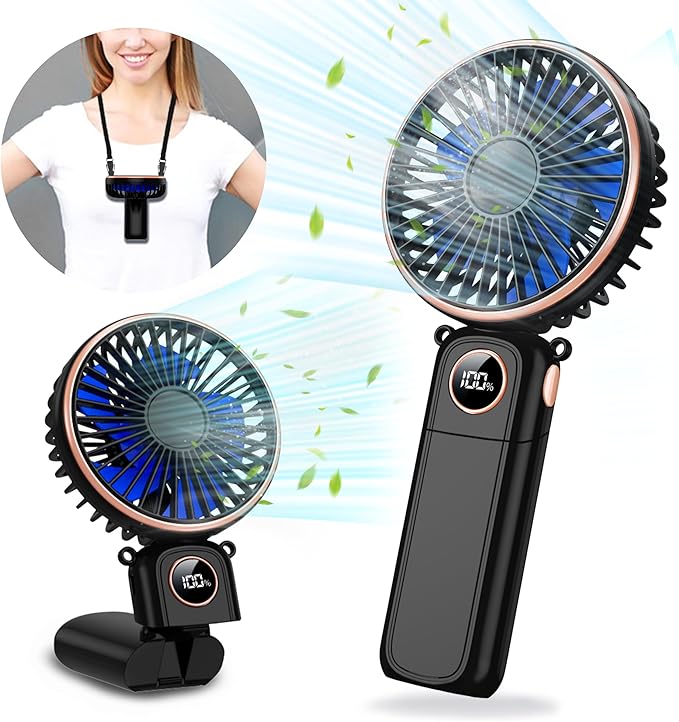 Portable Handheld Fan 5200mAh, USB Rechargeable Foldable Electric Personal Small Mini Hand Held Fan, 22Hrs Runtime, 6 Speeds, LED Display, Battery Powered, Gift for Men, Women, Travel, Outdoor, Makeup