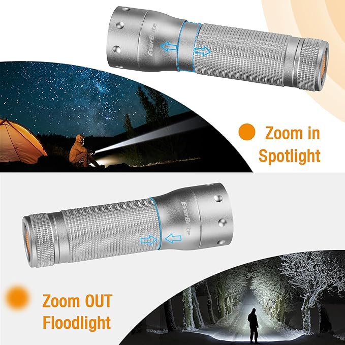EverBrite Mini Flashlight, Zoomable LED Flash Light, 3 Modes, 3AAA Batteries Included, Handheld Small Flashlight for Camping, Emergency, Home, Grey