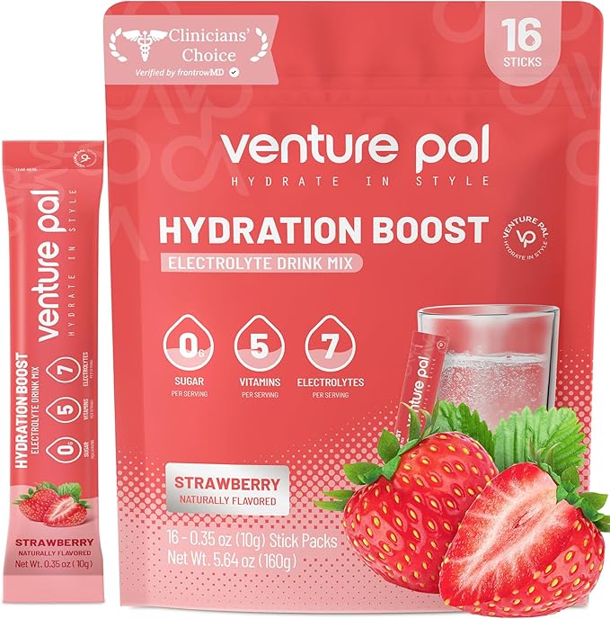 Venture Pal Sugar Free Electrolytes Powder Packets - Liquid Daily IV Hydration Packets | Instantly Hydrating & Party Recovery | 5 Vitamins & 7 Electrolytes | Certified Vegan, Keto, Non-GMO | 16 Sticks