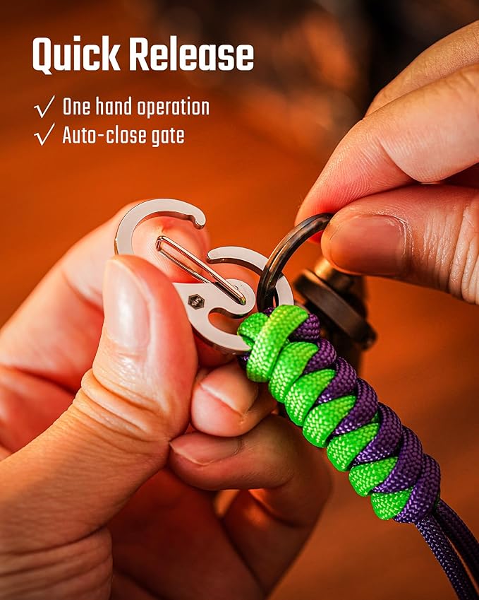KeyUnity KC01 Braided Paracord Carabiner with Cord Lock, Keychain Phone Camera Bag Wrist Hand Strap for Daily & Outdoor