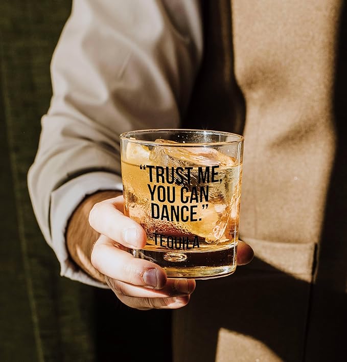Nogrit Funny Tequila Whiskey Glasses 10 oz, Gifts for Tequila Lovers, Humoruos Old Fashioned Rocks Glasses for Men Women Drinking Cocktail Scotch Vodka Rum