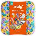 Welly First Aid Kit - Adhesive Flexible Fabric and Waterproof Bandages, Tape and Non-Stick Pads, Butterfly Strips, Single Use Ointments Triple Antibiotic and Hydrocortisone, and Ibuprofen - 130 Count