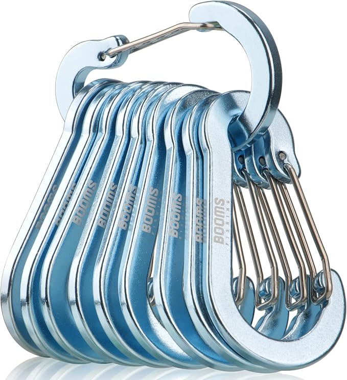 Booms Fishing CC5 Multi-Use Carabiner Clips, 10 Pack 2.7" Small Caribeener Clips, Mini Keychain Aluminum Caribeaner Clip