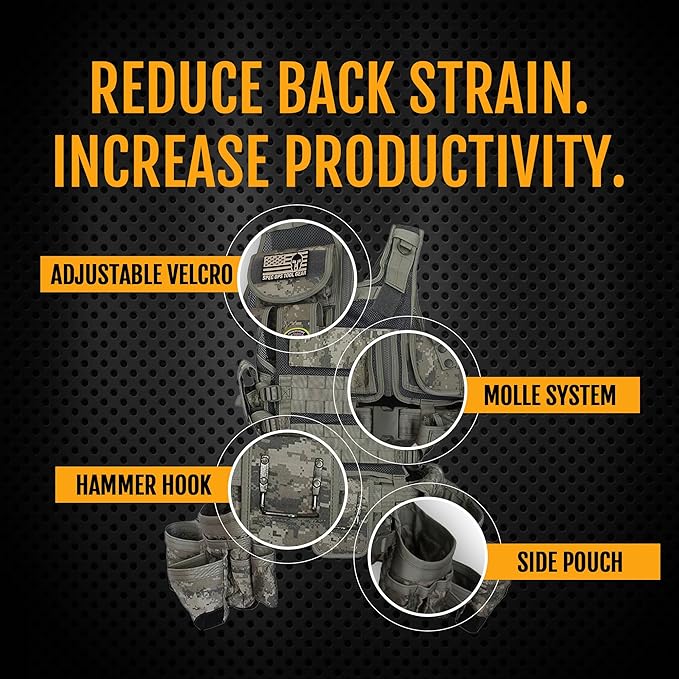 Spec Ops Tool Gear SF-18 Charlie 2.0 Tactical Tool Vest & Belt | Modular MOLLE Vest with Tool Pouches & Weight-Dispersing