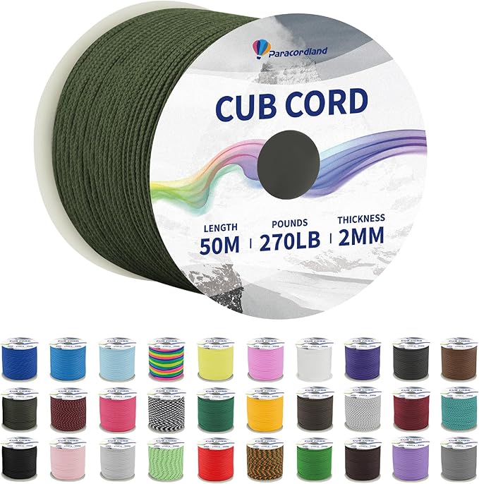 Paracordland-270LB Parachute Cord -164FT-2mm Micro Paracord-Utility Cord Thin Braided Best for Military & Camping Survival Bracelet DIY Projects Fishing Lanyards-Moss