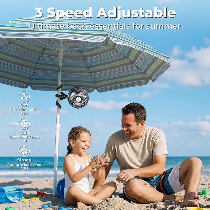 AMACOOL Battery Operated Stroller Fan, Baby Travel Essentials for Beach Disney, Newborn Boy & Girl Showers Gifts Registry Search, Rechargeable Clip On Fan for Car Seat Wagon Crib Bike Treadmill
