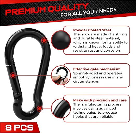 PAMAZY 8Pcs 2.36In Spring Snap Hooks, Carabiner Clip, Heavy Duty Rope Connector, Quick Link Carabiners Spring Snap Hooks for Indoor and Outdoor Activity, Camping, Climbing, Fishing, Hiking