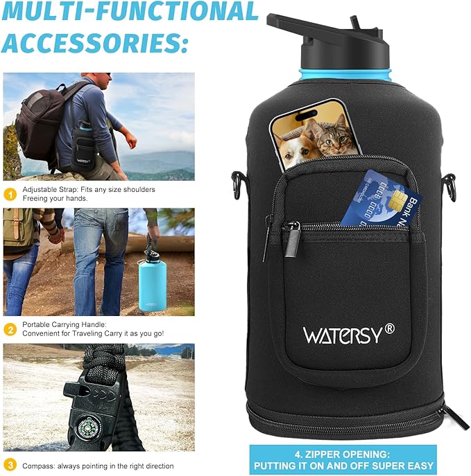 1 Gallon Water Bottle Insulated(Cold for 48 Hrs),BPA Free&Leak Proof,128oz Stainless Steel Water Jug,Large Water Bottle with Straw Spout Lids for Gym,Hiking,Camping&Travel,Sky Blue
