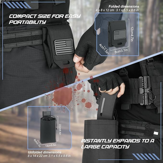 Tactical Dump Pouch for Battle Belt & MOLLE Systems | Foldable Mag Pouch with Drawstring Closure | for Hunting, Duty, Paintball | Includes Flag Patch
