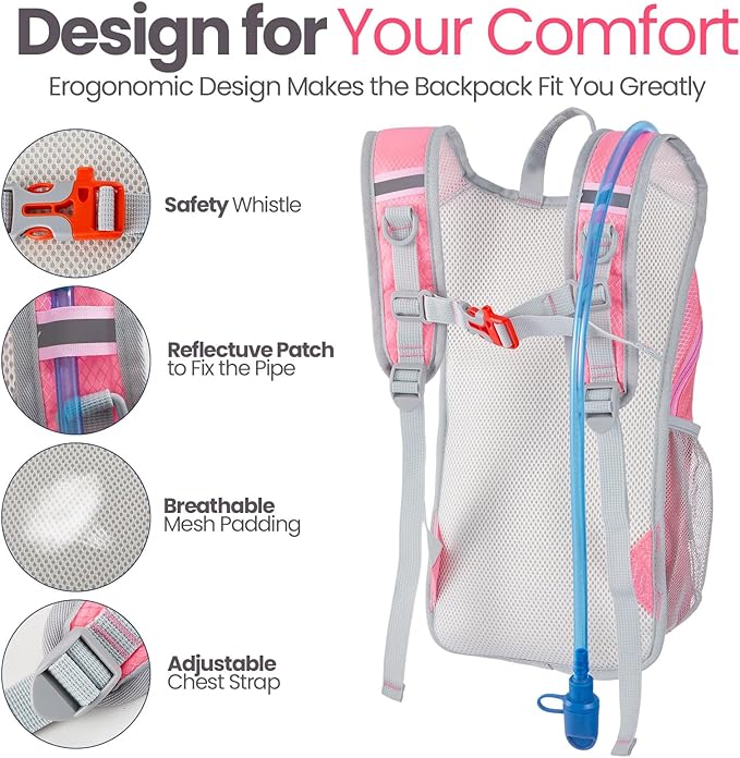 Shinylin 2 Pcs Kids Hydration Backpack with 1.5L Water Bladder Lightweight Kids Hiking Backpack Water Rucksack for Boys Girls Climbing Running