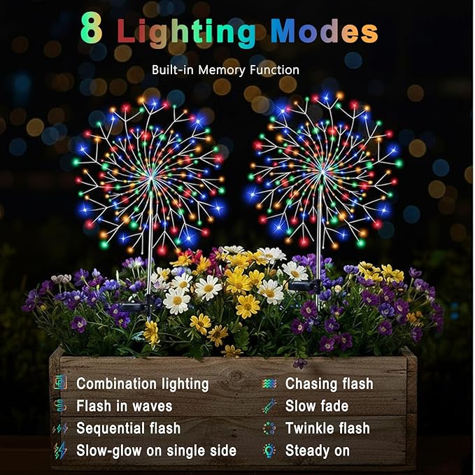 Solar Garden Lights Outdoor, 210 Led & 8 Modes Solar Firework Lights Decorative Waterproof Solar Fairy Fireworks Sparklers Light for Outside Yard Pathway Walkway Balcony Patio Decor,4Pack