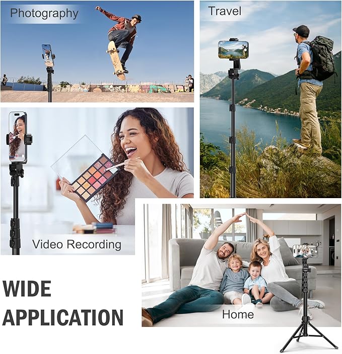 Liphisy 64” Tripod for Cell Phone & Camera, Phone Tripod with Remote and Phone Holder, Sturdy & Stable Height Adjustable Multi-Angle Shot Selfie Stick Tripod for Video Recording