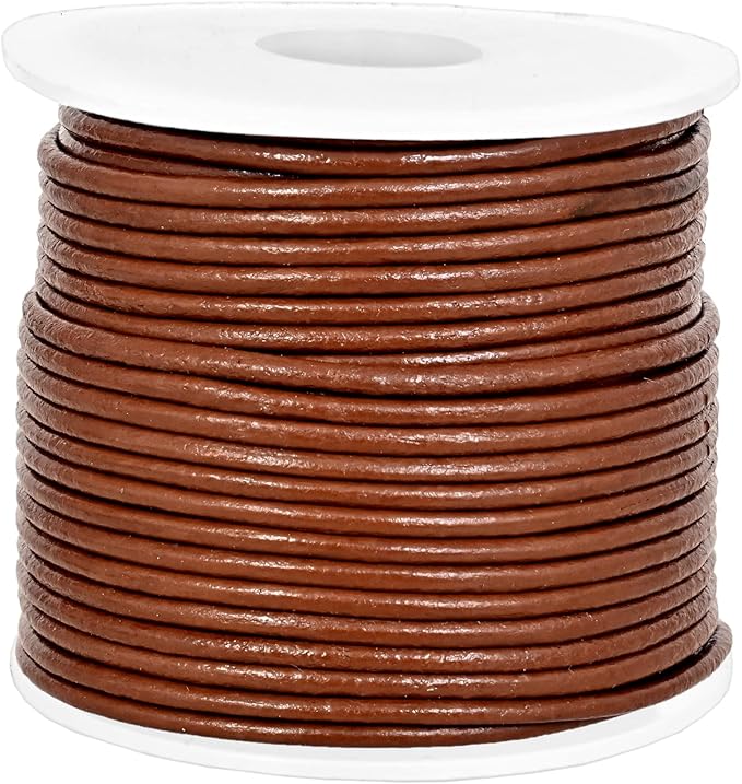 GENIQUE Real/Genuine Round Leather String Cord for Necklace, Bracelets, Jewelry, Kumihimo Braiding, DIY Projects (20 Metres) (1.5mm, Light Brown)
