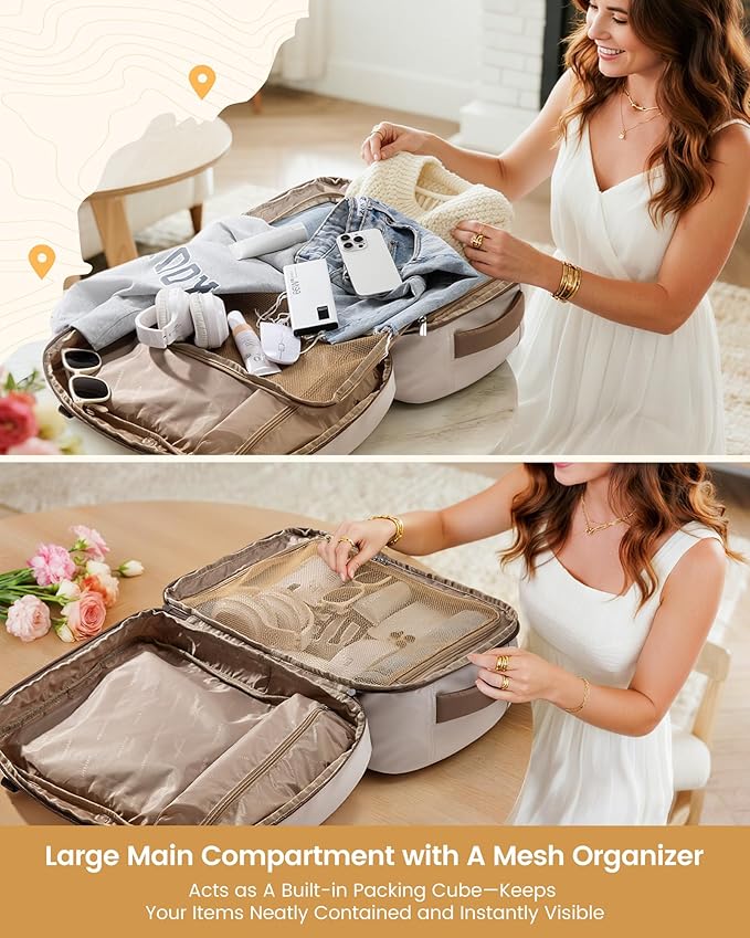 LOVEVOOK 40L Travel Backpack for Women, Airline Approved Carry On Luggage, TSA Personal Item Bag fits 15.6 Inch Laptop, Waterproof Weekender Overnight Suitcase for Work, Pink