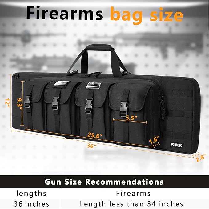 TORIBIO Double Rifle Case Soft Bag 32" 34" 36" 42" 46" 48'' 51“ 55” Gun Case Tactical for Rifle Firearm Storage, Transportation and Hunting Shooting Range, Rifle Backpack