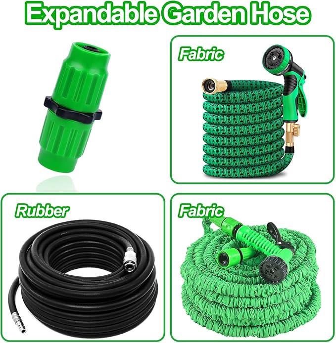Vodolo Expandable Garden Hose Repair Kit,4 PCS Dual-Channel Hose Female Male Connectors Accessories with Metal Clamp Compatible with Pocket Hose Fit for 3/4" or 5/8" Garden Hose Fitting