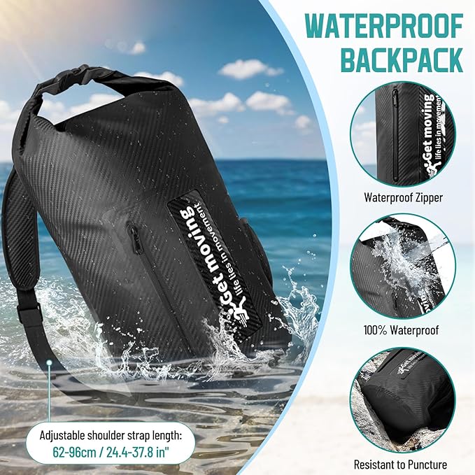 BKNOOU Dry Bag Waterproof Backpack for Women Men, 10L/20L Roll Top Dry Bags for Kayaking Waterproof Bag for Travel, Boating, Beach, Camping, Hiking & Rafting, Dry Storage Bag with Phone Pouch
