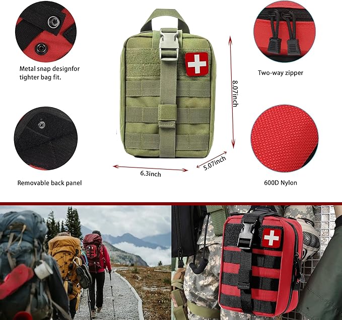 Universal IFAK Trauma First Aid Kit Molle Pouches Emergency Survival Kit Suitable for Home, car, Travel, Camping, Hiking, Sports, Outdoor Emergencies-Quick Response First Aid Essentials (Olive Green)