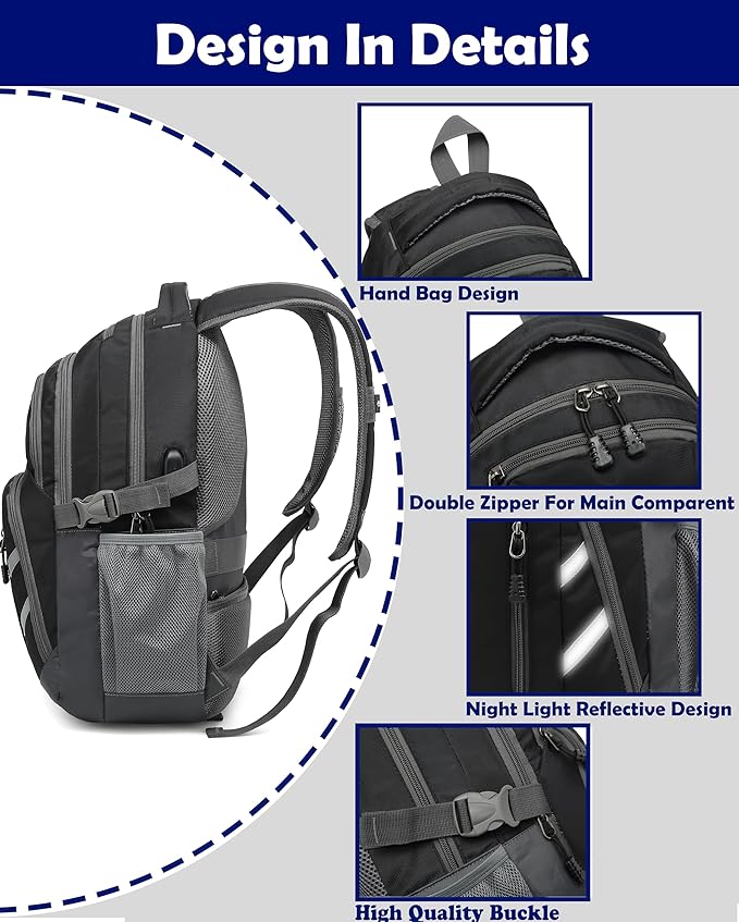 ProEtrade Extra Large Backpack Bookbag for College Laptop Travel, Fit Laptop Up to 17 inch with USB Charging Port Multi Compartment Anti theft, Gift for Women Men (Light Black)