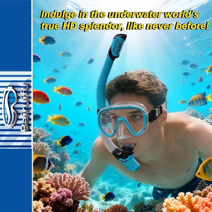 Bairuifu 2-Pack Snorkel Gear for Adults | Enhanced Anti-Fog & Anti-Leak Snorkeling Mask | Breath-Free Dry Snorkel | 180° Panoramic View with Quick-Dry Bags