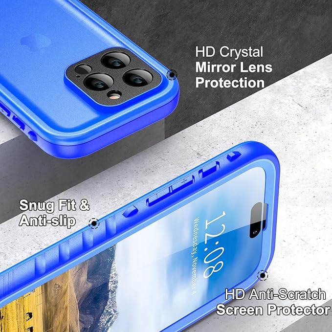 SPORTLINK Design for iPhone 14 Pro Waterproof Case - Shockproof Dustproof Phone Case with Screen Protector, Full Body Protective Case for iPhone 14 Pro Cover 6.1'' Blue
