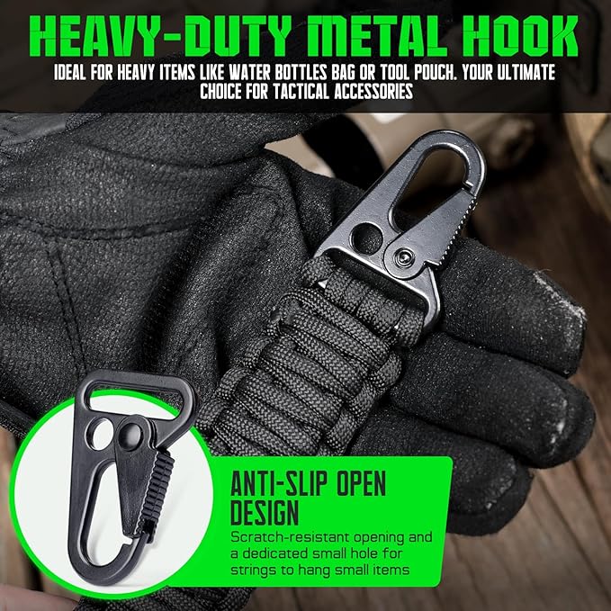 Tactical Paracord Handle，9-core Weaving Paracord Strap for Bag Strap Replacement，Molle Attachment with Metal/Plastic Clips for Backpack Sling Bags Water Bottle Holder