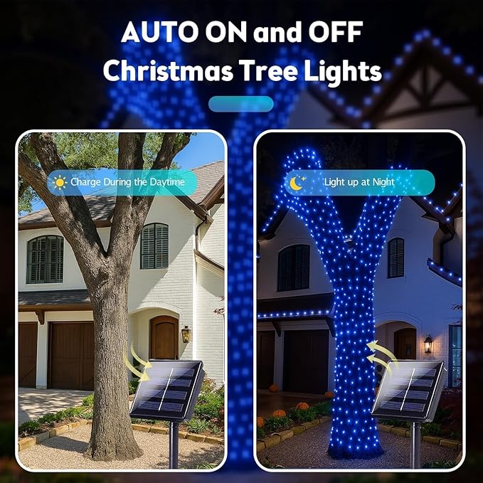 Extra-Long Solar String Lights for Outside, 4 Pack 400LED Solar Fairy Lights Outdoor Waterproof, Copper Wire with 8 Modes Solar Twinkle Lights for Tree Garden Party Patio Xmas Wedding Decor (Blue)