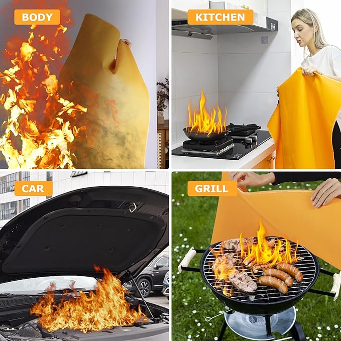Emergency Fire Blanket, Flame Retardant Fire Blankets Emergency for Home, Kitchen, Car, Office, Grill (Silicone-1pack)