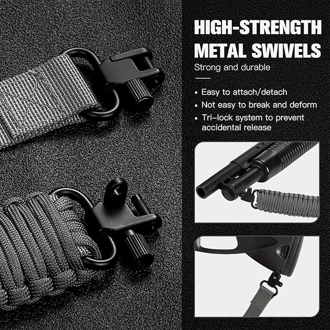 VVAAGG Two-Point Paracord Rifle Sling with Swivels, Non-Slip Gun Sling with Adjustable Length Strap