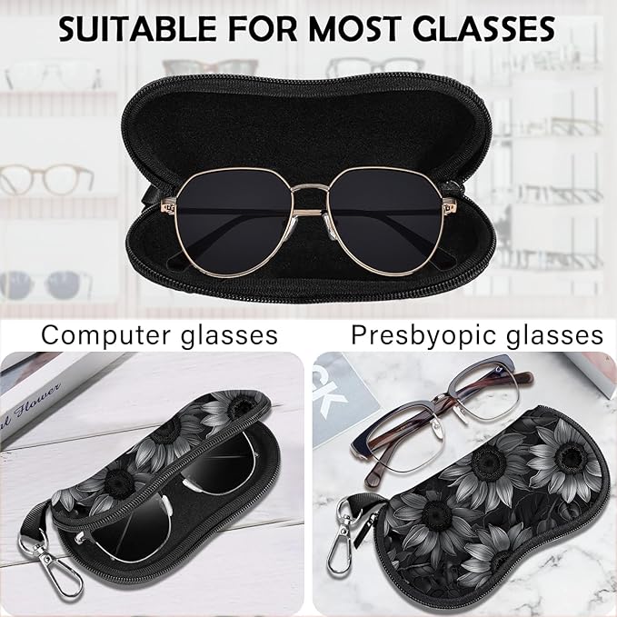 Glasses Case Sunglasses Eyeglass Soft Case Zipper Light Neoprene Pouch with Metal Belt Clip Aesthetic Cute Women Men