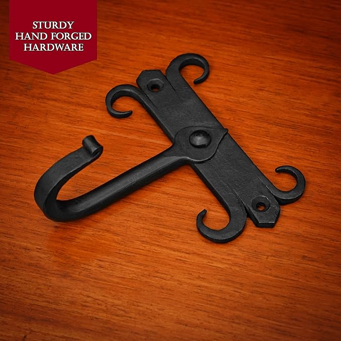 Mystic Colonial Rustic Cast Iron Wall Hooks, Heavy Duty Retro Utility Hooks for Hanging Coat, Bag, Towel, Robe, Hat and More, Mounting Hardware Included, Pack of 2