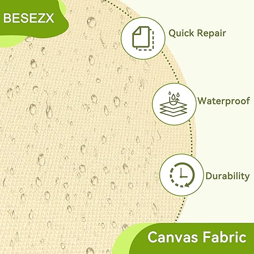 Besezx Canvas Repair Patch,Outdoor Gear Patch,7.87x5.9 Inches 8PCS,Waterproof Self-Adhesive Fabric Repair Tape for Repairing Boat Covers,Sun Shades,Sofas,Tents,Lounge Chairs,Awnings (Ivory Beige)