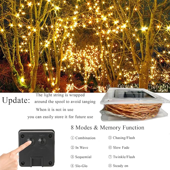Joomer Solar Fairy Lights, 2-Pack Total 80FT 240LED Solar String Lights Outdoor Waterproof 8 Lighting Modes for Patio Fence Party Garden Yard Home Holiday Tree Outdoor Decoration (Warm White)