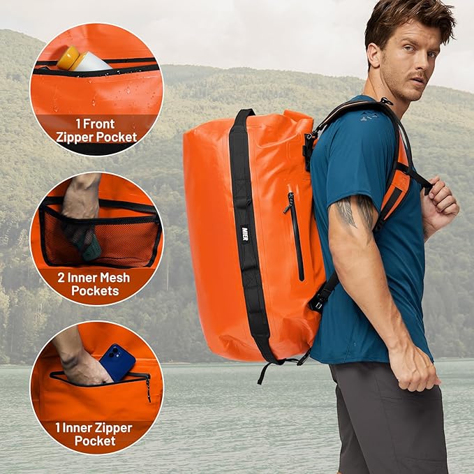 MIER Waterproof Duffel Bag Motorcycle Dry Bag Backpack Large Roll-Top Heavy Duty Dry Duffle Bags for Kayaking Camping Boating Gym Beach Cruise Ship, 60L/80L