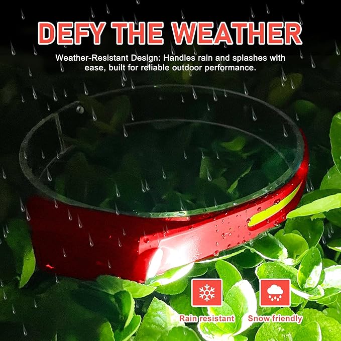 Nessciera Rechargeable LED Headlamp (Red), 400 Lumens, 230° Wide Beam, USB-C, 5 Modes — Lightweight, Adjustable Headband; Hard Hat Clips for Camping, Hiking, Running & Repairs