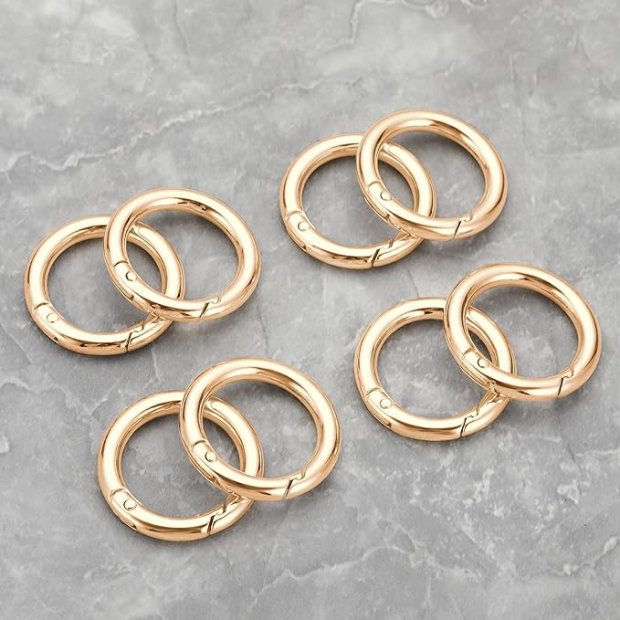 Gkeygo Key Ring Clip, 4/5 Inch Keychain Rings, 8 Pack Round Carabiner Clip for Keys, Buckle, Bags, Purses - Key Chain Hooks Replacement Keychains Lanyard DIY Crafts, Light Gold