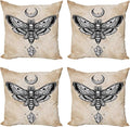 Ambesonne Fantasy Throw Pillow Cushion Case Pack of 4, Dead Head Hawk Moth Luna and Stone Magic Skull Illustration, Modern Accent Double-Sided Digital Printing, 18", Black Beige