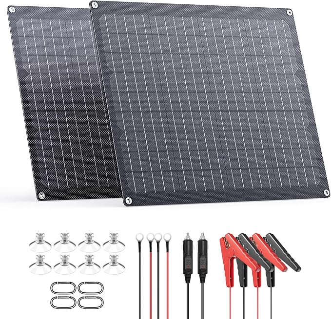 ZOUPW 40W 12V Solar Battery Charger,2 PCS 20W Solar Battery Maintainer with Built-in Intelligent Charge Controller,IP68 Waterproof Trickle Charger for Car Boat Marine RV Trailer