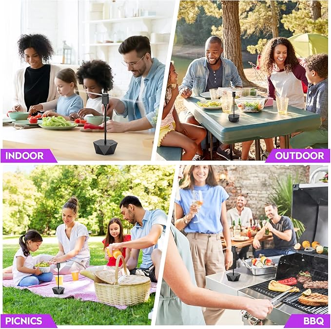 PIMAG Fly Fans for Tables, Fly Repellent Fan Outdoor Indoor Keep Flies Away, Fly Repellent Fans for Tables with Holographic Blades for Picnic, Party, Restaurant, Kitchen, and BBQ, 4 Pack Black