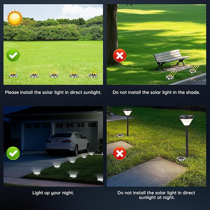 Solar Ground Lights Outdoor, 8 Pack Solar Lights Outdoor Waterproof, Mini Flat Solar-Powered Garden Light, Landscape Lighting for Garden Yard Lawn Pathway Walkway Driveway Backyard Decor, Cold White